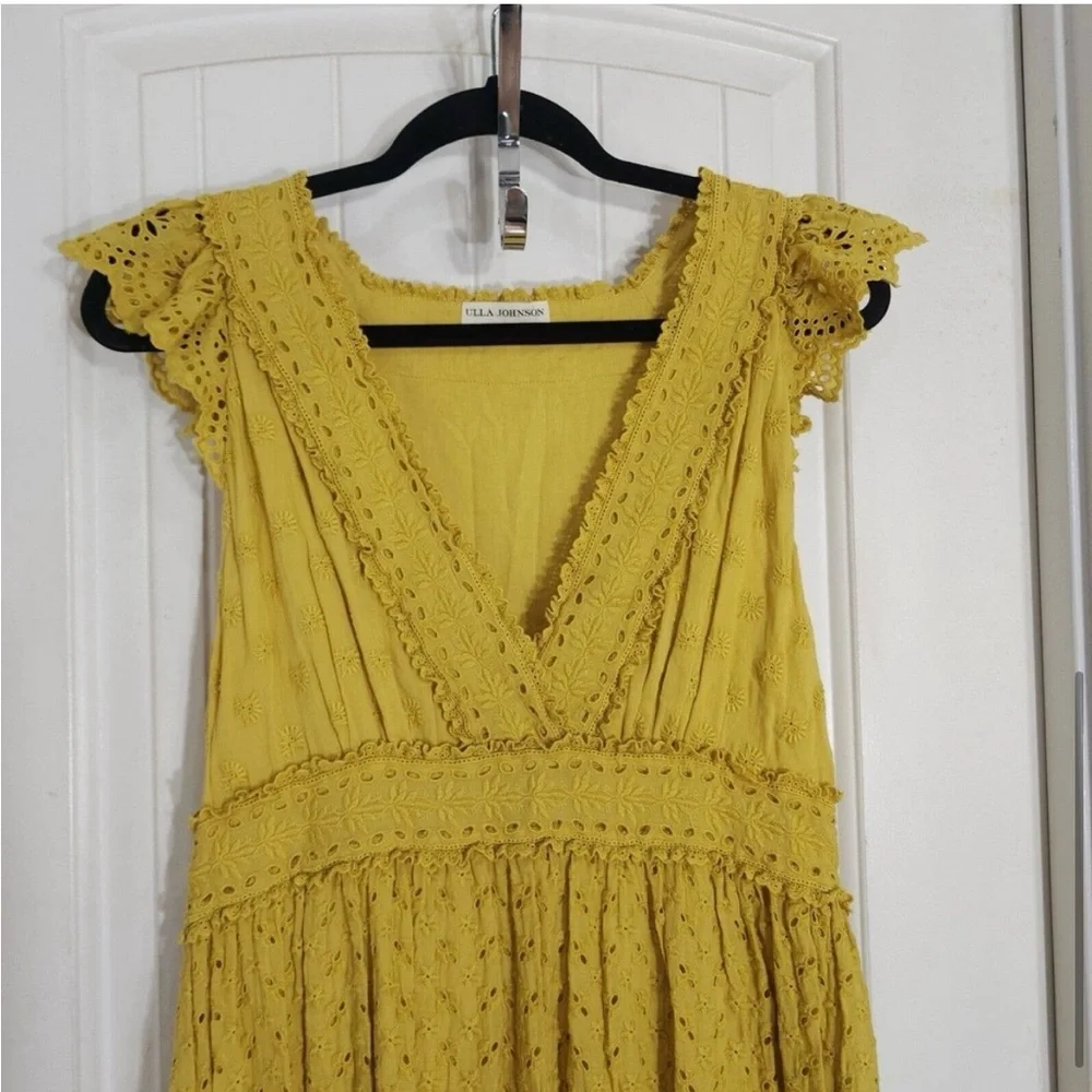 Ulla Johnson V-Neck Dress with Ruffles - Chartreuse Yellow - Excellent Condition - Picture 7 of 11